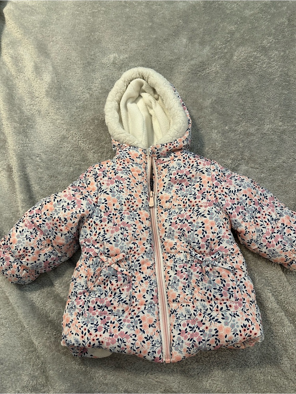 Toddler Girl Pink Floral Fleece Lined Puffer Coat- 18 Months